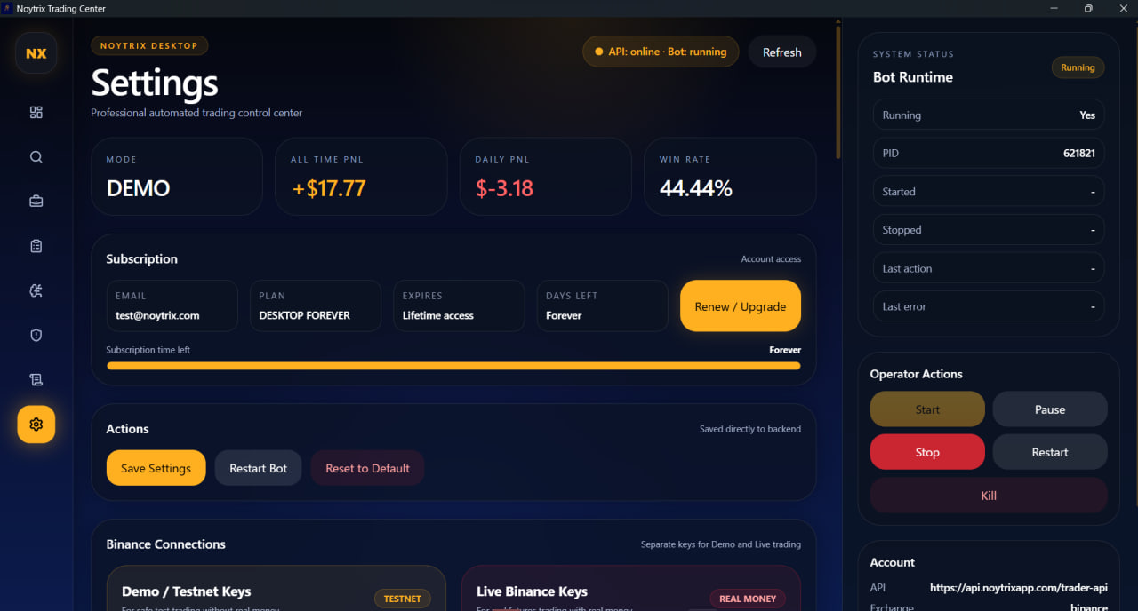 Noytrix Desktop main dashboard